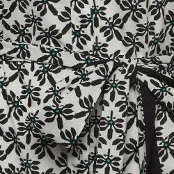 Pre Owned Diane Von Furstenberg White Floral Print Cotton Belted Shirt Dress L