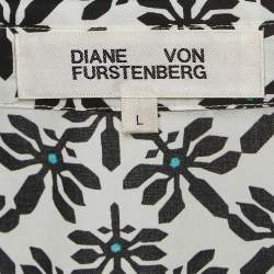 Pre Owned Diane Von Furstenberg White Floral Print Cotton Belted Shirt Dress L