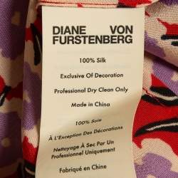 Pre Owned Diane Von Furstenberg Red Floral Print Silk Ruffled De Chine Top M