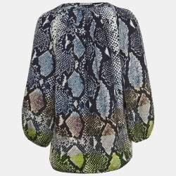 Pre Owned Diane Von Furstenberg Multicolor Snakeskin Print Silk V-Neck Blouse M