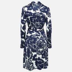 Pre Owned Diane Von Furstenberg Navy Blue Floral Printed Jersey Midi Wrap Dress L