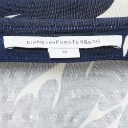 Pre Owned Diane Von Furstenberg Navy Blue Floral Printed Jersey Midi Wrap Dress L