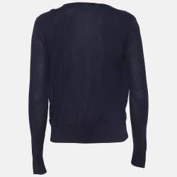 Pre Owned Diane Von Furstenberg Navy Blue Knit Wrap Style Top XS