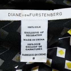 Pre Owned Diane Von Furstenberg Black Printed & Embellished Silk Sleeveless Dress M