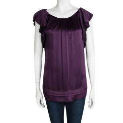 Pre Owned Diane Von Furstenberg Purple Silk Ruffle Detail Lindella Top L