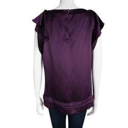 Pre Owned Diane Von Furstenberg Purple Silk Ruffle Detail Lindella Top L