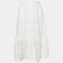 Diane Von Furstenberg White Lace Knee-Length Skirt M