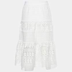 Pre Owned Diane Von Furstenberg White Lace Knee-Length Skirt M