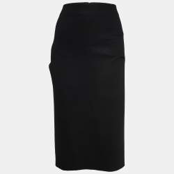 Diane Von Furstenberg Black Wool Pleated Detail Pencil Skirt L