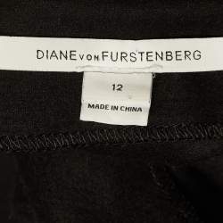 Pre Owned Diane Von Furstenberg Black Wool Pleated Detail Pencil Skirt L