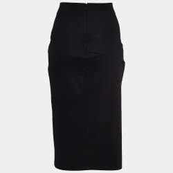 Pre Owned Diane Von Furstenberg Black Wool Pleated Detail Pencil Skirt L
