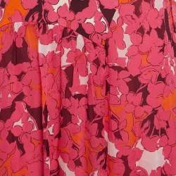 Pre Owned Diane Von Furstenberg Pink Eden Garden Print Jersey and Silk Davina Maxi Dress S