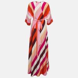 Pre Owned Diane Von Furstenberg Multicolor Striped Silk Maxi Dress M