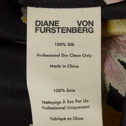 Pre Owned Diane Von Furstenberg Black Floral Print Silk Maxi Wrap Dress M