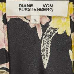 Pre Owned Diane Von Furstenberg Black Floral Print Silk Maxi Wrap Dress M