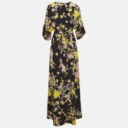 Pre Owned Diane Von Furstenberg Black Floral Print Silk Maxi Wrap Dress M