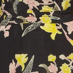 Pre Owned Diane Von Furstenberg Black Floral Print Silk Maxi Wrap Dress M