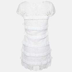 Pre Owned Diane Von Furstenberg White Lace Ruffle Detail Arcelia Dress M