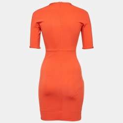 Pre Owned Diane Von Furstenberg Orange Stretch Knit Bodycon Mini Dress XS