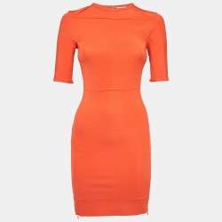 Pre Owned Diane Von Furstenberg Orange Stretch Knit Bodycon Mini Dress XS