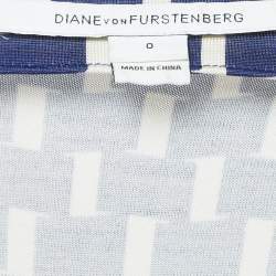 Pre Owned Diane Von Furstenberg Blue Printed Silk Jersey Wrap Dress XS