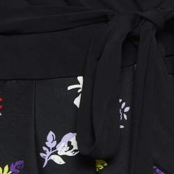 Pre Owned Diane Von Furstenberg Black Floral Printed Wool and Silk Wrap Dress S