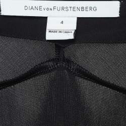 Pre Owned Diane Von Furstenberg Black Floral Printed Wool and Silk Wrap Dress S