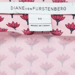 Pre Owned Diane Von Furstenberg Pink Floral Print Silk Jersey Wrap Dress L