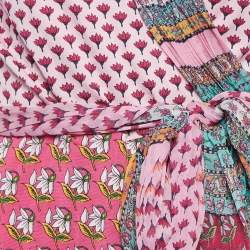 Pre Owned Diane Von Furstenberg Pink Floral Print Silk Jersey Wrap Dress L