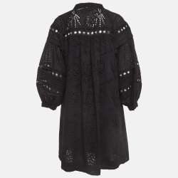 Pre Owned Diane Von Furstenberg Black Nicolette Broderie Anglaise Cotton Mini Dress L