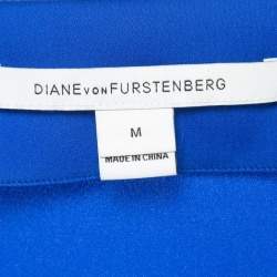 Pre Owned Diane Von Furstenberg Blue Stretch Satin Shift Dress M