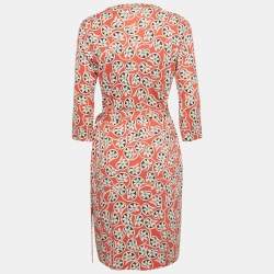 Pre Owned Diane Von Furstenberg Pink Printed Jersey Julian Wrap Dress L