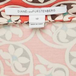 Pre Owned Diane Von Furstenberg Pink Printed Jersey Julian Wrap Dress L