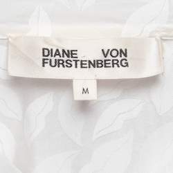 مملوكة مسبقًا Diane Von Furstenberg White Textured Satin Blouse M
