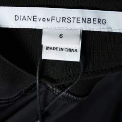 Pre Owned Diane Von Furstenberg Black Wool & Silk Jewel Wrap Dress M