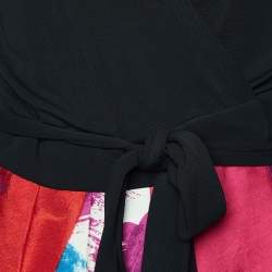 Pre Owned Diane Von Furstenberg Black Wool & Silk Jewel Wrap Dress M