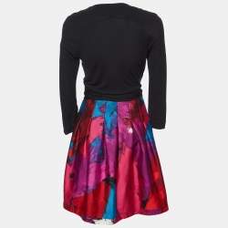 Pre Owned Diane Von Furstenberg Black Wool & Silk Jewel Wrap Dress M