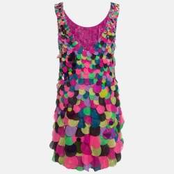 Pre Owned Diane Von Furstenberg Multicolor Embellished Silk V Neck Mini Dress S