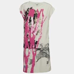 Diane Von Furstenberg White/Pink Sequin and Silk Tara Dress S