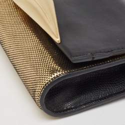 Diane Von Furstenberg Black/Gold Lizard Embossed and Leather Carolina Lips Clutch Bag