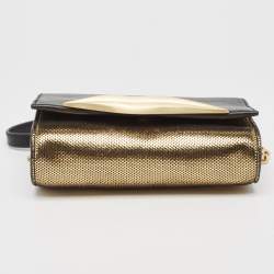 Diane Von Furstenberg Black/Gold Lizard Embossed and Leather Carolina Lips Clutch Bag