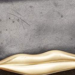 Diane Von Furstenberg Black/Gold Lizard Embossed and Leather Carolina Lips Clutch Bag