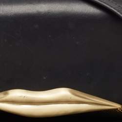 Diane Von Furstenberg Black/Gold Lizard Embossed and Leather Carolina Lips Clutch Bag