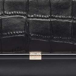 Diane Von Furstenberg Black Croc Embossed and Leather Flap 440 Shoulder Bag