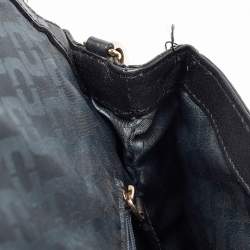 Diane Von Furstenberg Black Croc Embossed and Leather Flap 440 Shoulder Bag