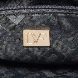 Diane Von Furstenberg Black Croc Embossed and Leather Flap 440 Shoulder Bag