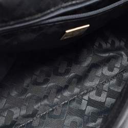 Diane Von Furstenberg Black Croc Embossed and Leather Flap 440 Shoulder Bag