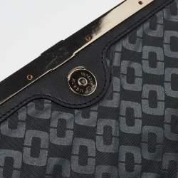 Diane Von Furstenberg Black Croc Embossed and Leather Flap 440 Shoulder Bag