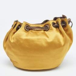 Pre Owned Diane Von Furstenberg Gold Satin Love Power Bucket Bag