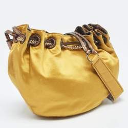 Pre Owned Diane Von Furstenberg Gold Satin Love Power Bucket Bag
